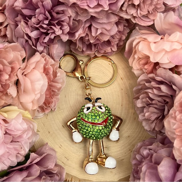 Whimsical Green Crystal M&M Character Keychain Charm - Picture 8 of 16